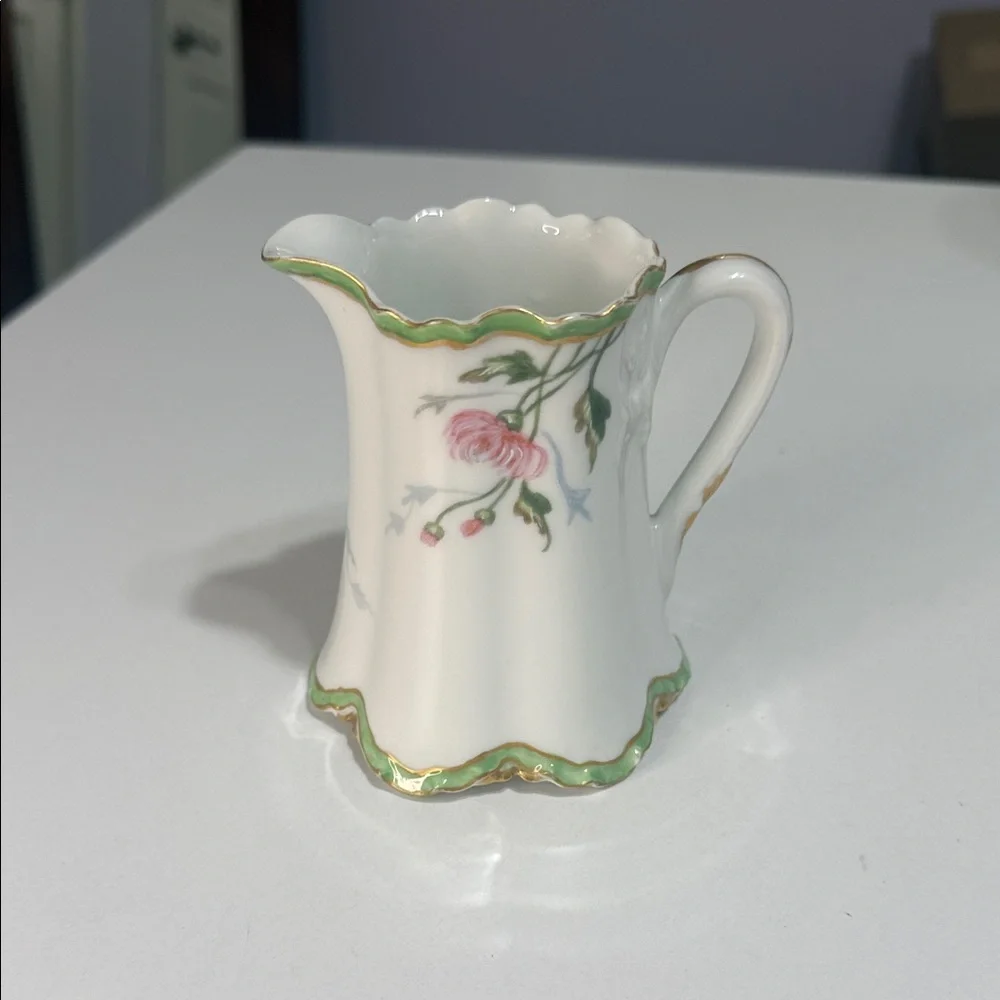 Vintage M&C L France Floral Porcelain Small Pitcher Creamer with Gold Trim